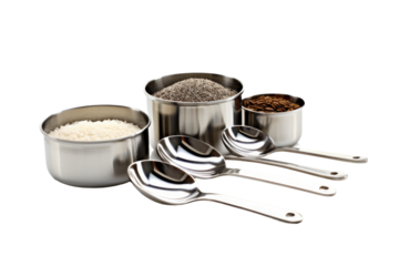 Set of Measuring Spoons and Measuring Cups. On a Clear PNG or White Background.