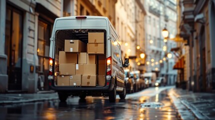 Delivery van unloading parcels downtown