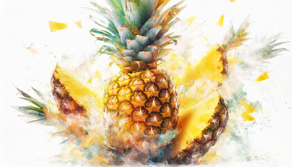 Explosion d'ananas - obrazy, fototapety, plakaty