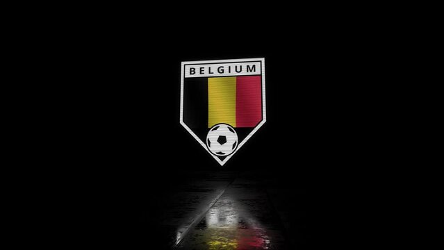 Belgium Glitchy Shield Shaped Football or Soccer Badge with a Waving Flag