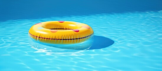 Fototapeta na wymiar Yellow pool float, ring floating in a refreshing blue swimming pool