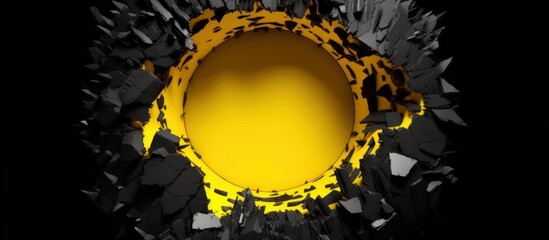 Bright yellow torn paper inside a black hole in a hole - obrazy, fototapety, plakaty