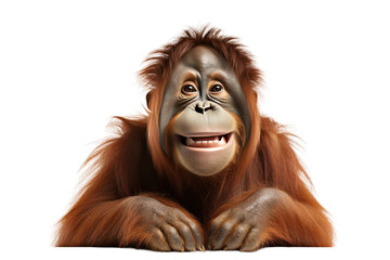 Cheerful Monkey Smiling Happily. On a Clear PNG or White Background. - obrazy, fototapety, plakaty