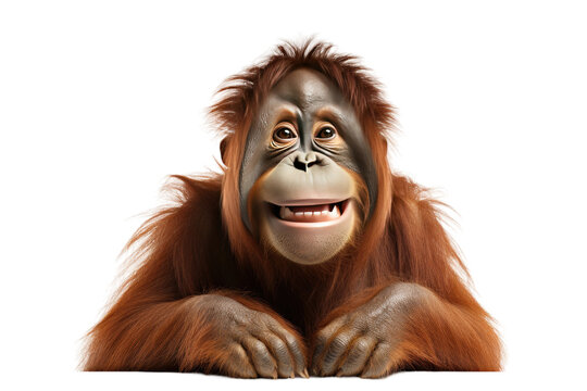 Cheerful Monkey Smiling Happily. On a Clear PNG or White Background.
