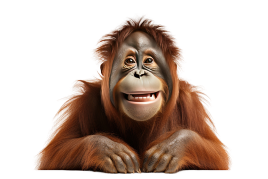 Cheerful Monkey Smiling Happily. On a Clear PNG or White Background.