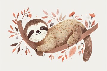 Obraz premium Blissful Sloth in Autumnal Harmony