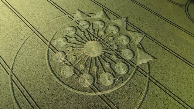 Aerial View Over Owslebury Crop Circle In  England - Drone Shot