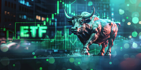 Obraz premium ETF Bull Market Rally - neon green banner