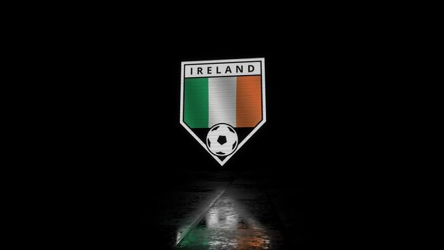 Ireland Glitchy Shield Shaped Football or Soccer Badge with a Waving Flag