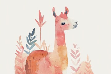 Obraz premium Llama with Pink Botanicals