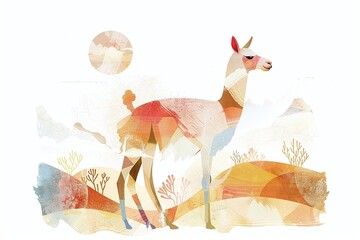 Fototapeta premium Llama in Pastel Mountain Collage