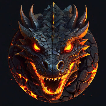 Fantastic cartoon character design dragon head illustration on black backround