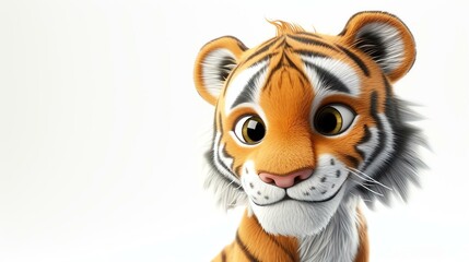 Cute cartoon tiger cub with big eyes and a friendly smile. Perfect for children's book illustrations, greeting cards, and other projects.