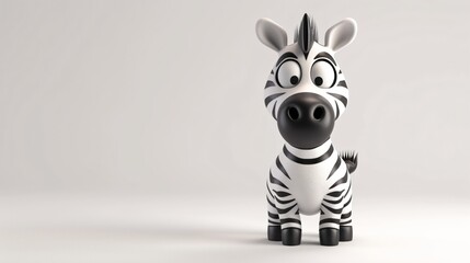 Obraz premium 3D rendering of a cute and cartoonish zebra. The zebra has big eyes, a small nose, and a black and white striped coat.