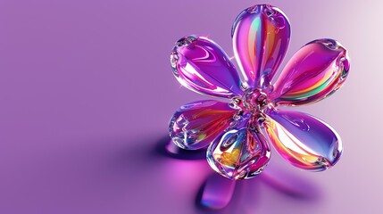 Elegant glass flower. 3D render of a beautiful transparent flower with gradient color.