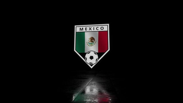 Mexico Glitchy Shield Shaped Football or Soccer Badge with a Waving Flag