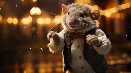 Joyful rat in conductor outfit leading with paws ai generated character anthropomorphic