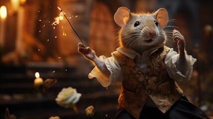 Rat conductor animatedly leads orchestra ai generated character anthropomorphic - obrazy, fototapety, plakaty