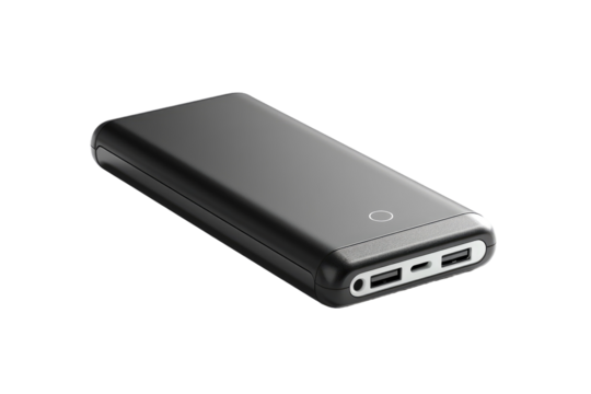 Black Power Bank on White Background. On a Clear PNG or White Background.