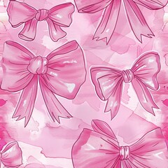 Sketch-style Pink Bows Pattern - 766983597