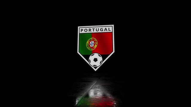 Portugal Glitchy Shield Shaped Football or Soccer Badge with a Waving Flag