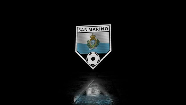 San Marino Glitchy Shield Shaped Football or Soccer Badge with a Waving Flag