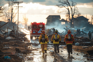 Brave first responders at tornado disaster scene