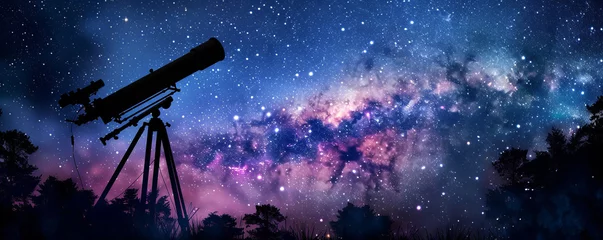Foto op Plexiglas The cosmic wonders with a telescope, capturing the mystique of the starry night sky with celestial bodies such as stars, planets, or galaxies. © mihrzn