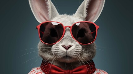 White rabbit in stylish red sunglasses and bowtie ai generated character anthropomorphic