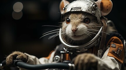 Mouse in pilot helmet ready for takeoff ai generated character anthropomorphic - obrazy, fototapety, plakaty