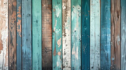 Vintage background of wooden board wall with a colors of teal, blue, green, brown and white