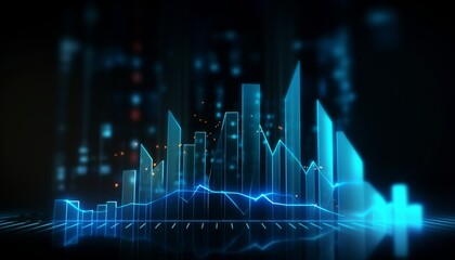 Fototapeta premium Blue hologram rising stock chart background. Background with stock chart concept.
