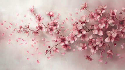 A branch of pink flowers stands out against a clean white background, showcasing delicate petals and vibrant colors