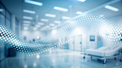 Empty Hospital Corridor with Blue Lighting and Dot Pattern