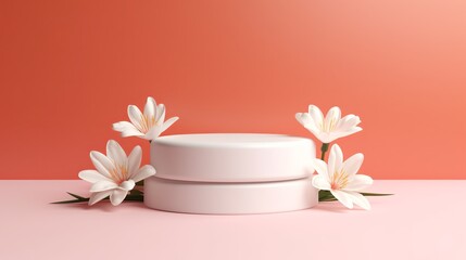 Fototapeta na wymiar White round template podium mockup natural organic cosmetic product presentation