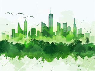 Urban skyline with green parks, sustainable cities, vector,