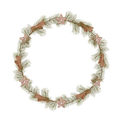 Christmas illustration of a coniferous wreath