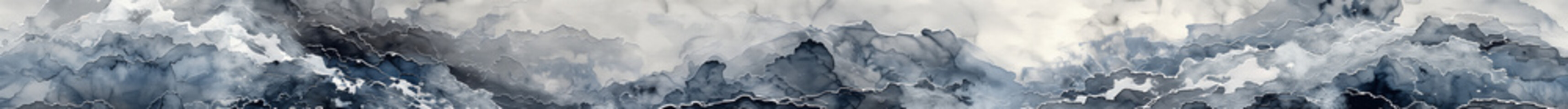 Abstract Watercolor Mountains, Blue and White, Panoramic Nature Art, 96:5 - obrazy, fototapety, plakaty