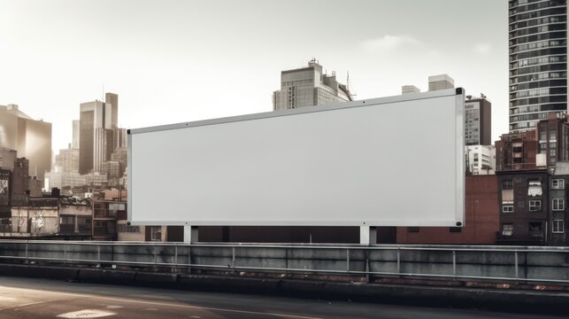 Blank white advertising banner on the fence of industrial building