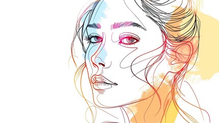 hand drawn colorful line of a woman's face