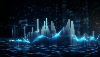 Naklejka premium Blue hologram rising stock chart background. Background with stock chart concept.