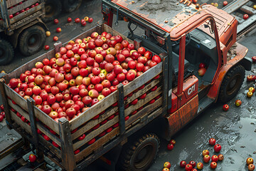 Fresh apples transport from orchard to warehouse