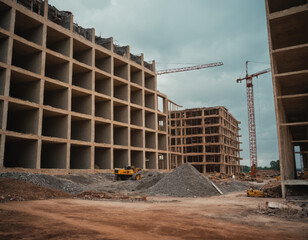 Fototapeta premium Modern Construction Site with Buildings Under Development