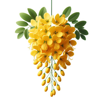 Cassia fistula, Kani Konna flower illustration without background PNG Image for Kerala festival vishu celebration