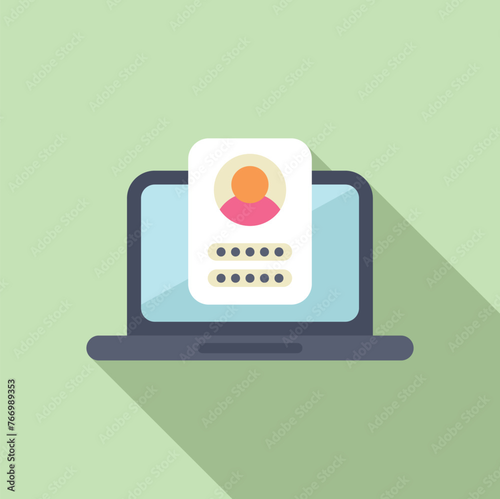 Poster laptop user access icon flat vector. two factor authentication. computer account