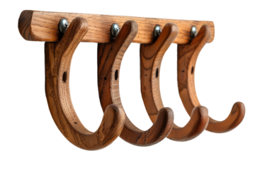 Wooden Coat Rack With Three Hooks. On a Clear PNG or White Background.
