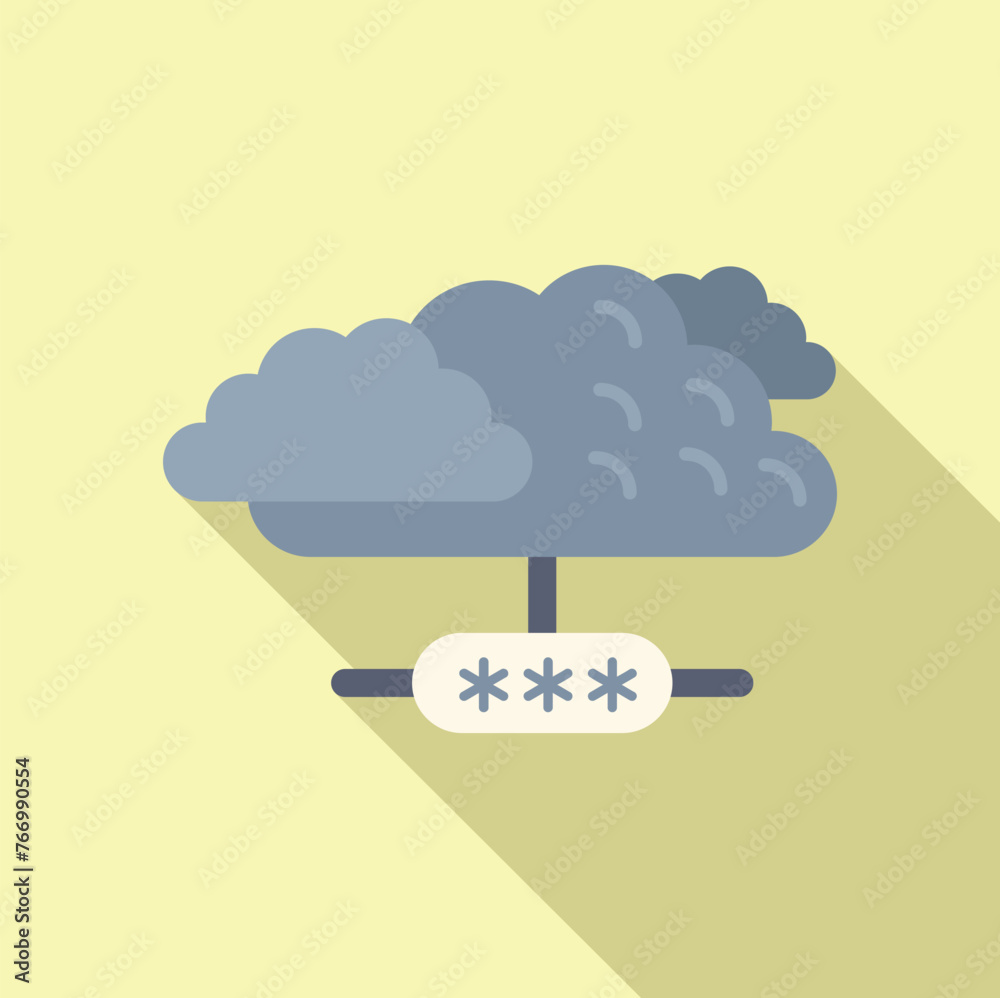Poster cloud data access icon flat vector. low step safe. multi registration passcode