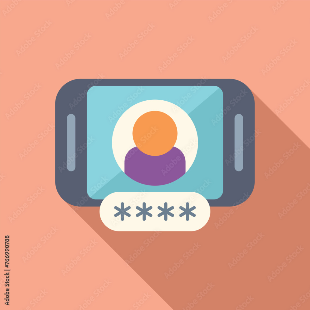 Poster code on new phone icon flat vector. enter new user. phone step safe identity
