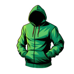 Green hoodie with hood and pockets without background