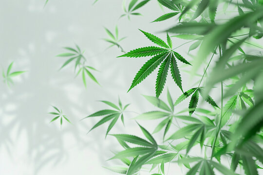 Cannabis leaves overlaying translucent shadows on a bright background wallpaer